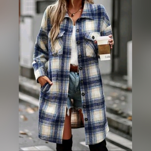 Tops - Plaid Long Cardigan Shirt Jacket